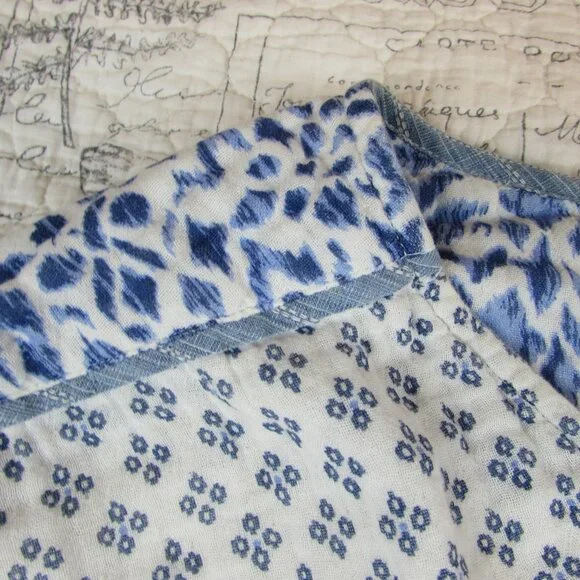 Sundance Catalog  Women's Blue white ikat multi print long sleeve cotton top S - Picture 6 of 10